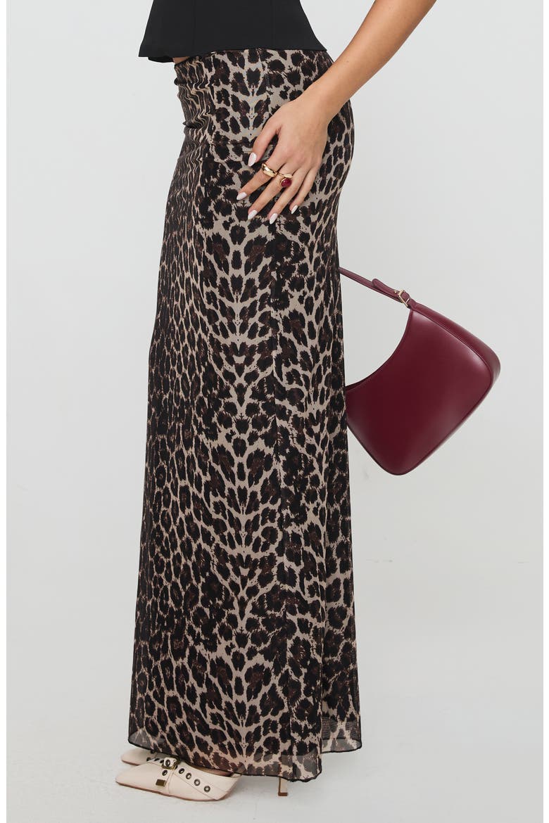 Ergo Leopard Mesh Maxi Skirt, Alternate, color, BROWN
