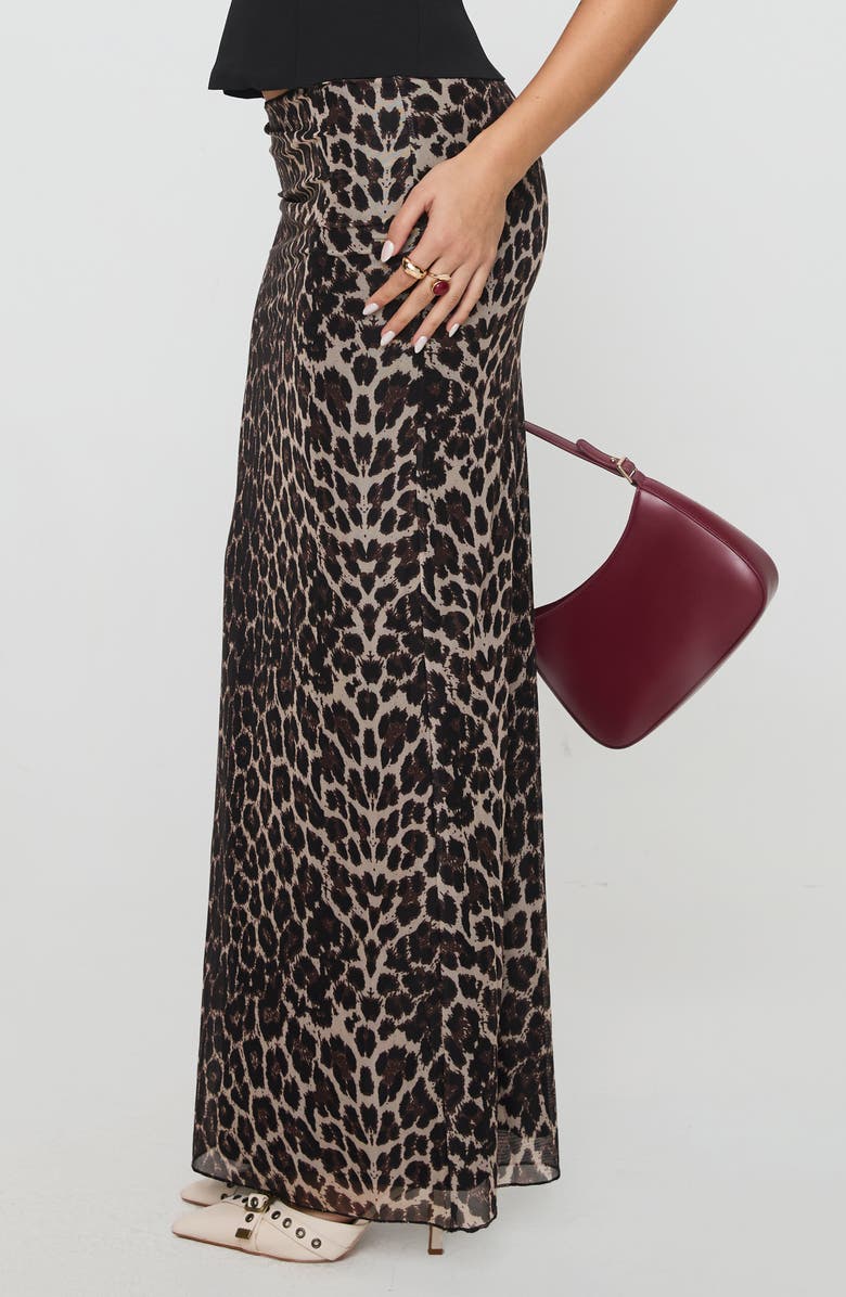 Princess Polly Ergo Leopard Mesh Maxi Skirt, Alternate, color, Brown