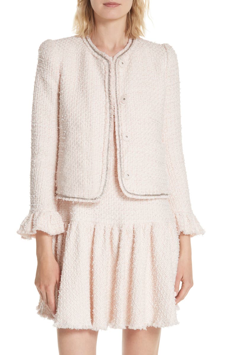 Rebecca Taylor Ruffle Sleeve Tweed Jacket, Main, color, 