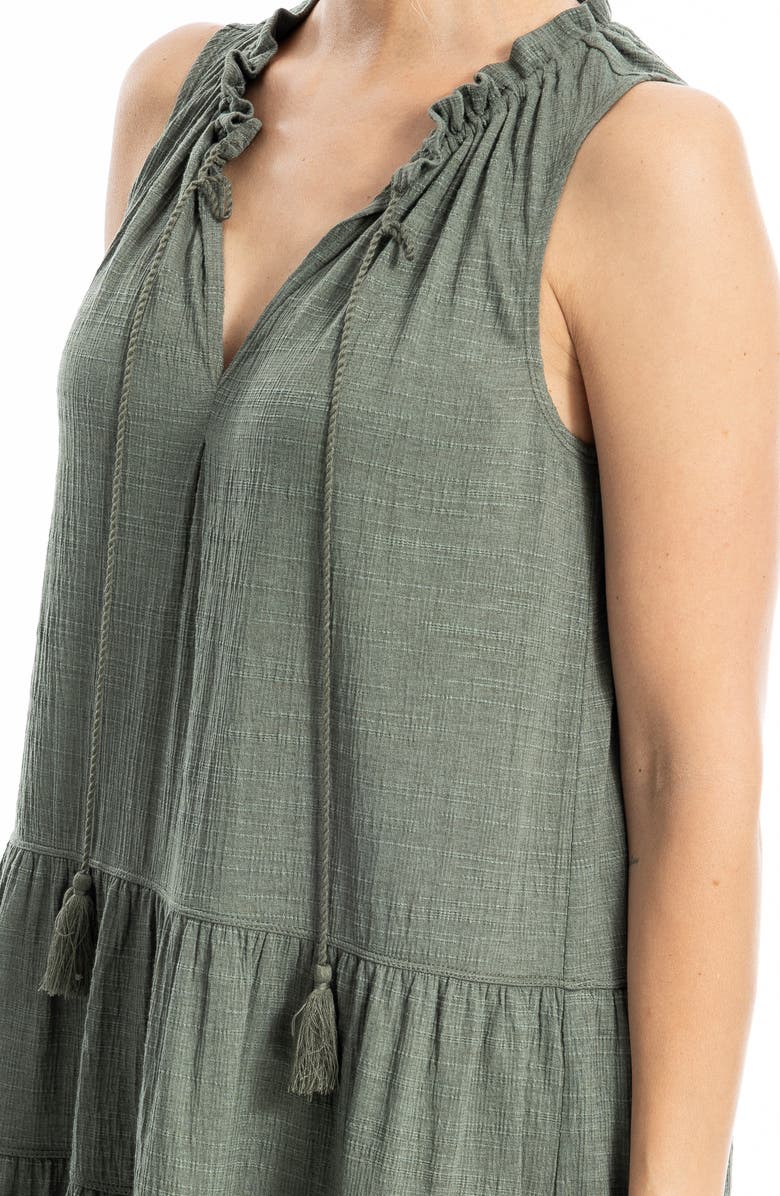 MAX STUDIO Tassel Tie Sleeveless Tiered Shift Dress, Alternate, color, Army