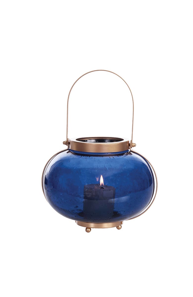 Gallerie II Medium Cobalt Blue Coastal Round Candle Holder Lantern, Alternate, color, Blue