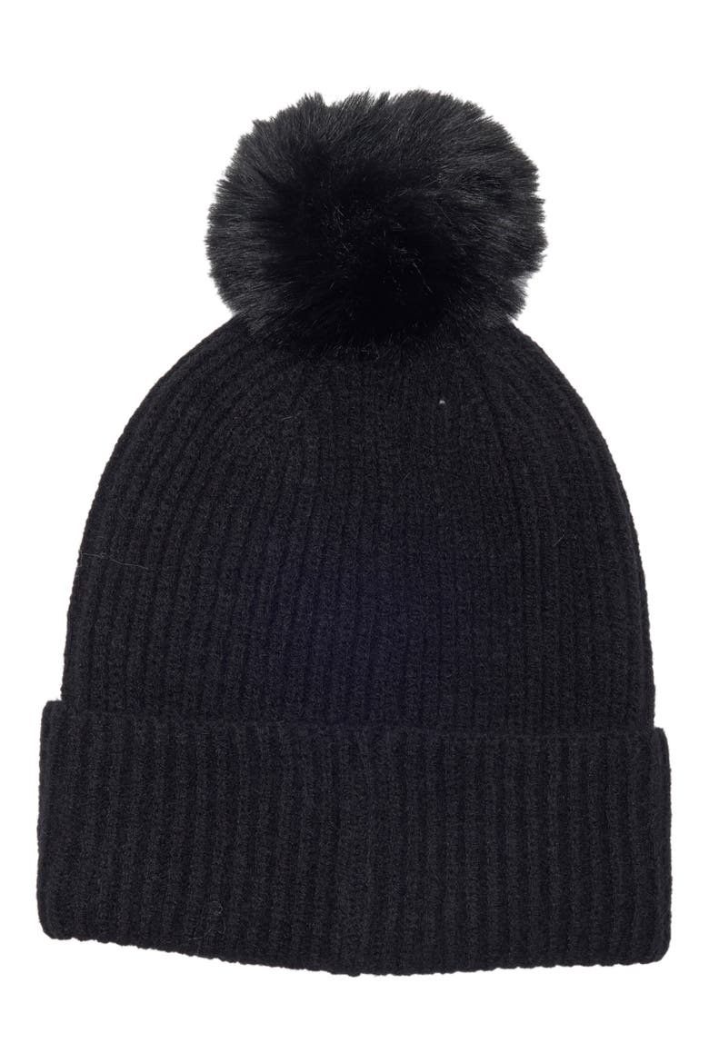 Square Stud Pom Beanie, Main, color, BLACK