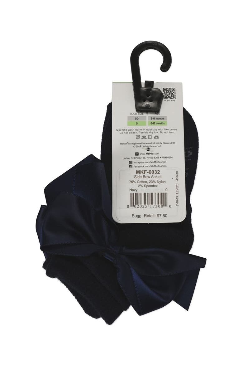 Silky Side Bow Anklet Socks, Alternate, color, Navy