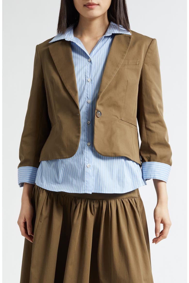 Peri Stretch Cotton Twofer Blazer, Main, color, DARK OLIVE/ BLUE STRIPE