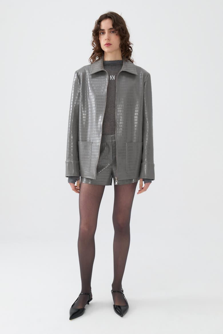 Shirt Collar Faux Leather Jacket, Main, color, Grey