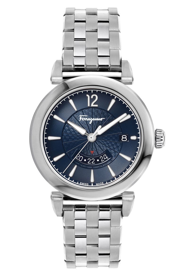 Salvatore Ferragamo Feroni Bracelet Watch, 40mm, Main, color, SILVER/ BLUE/ SILVER