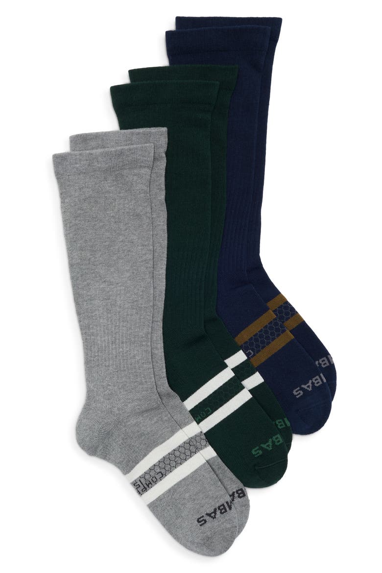 3-Pack Graduated Compression Crew Socks, Main, color, NAVY FOREST MIX