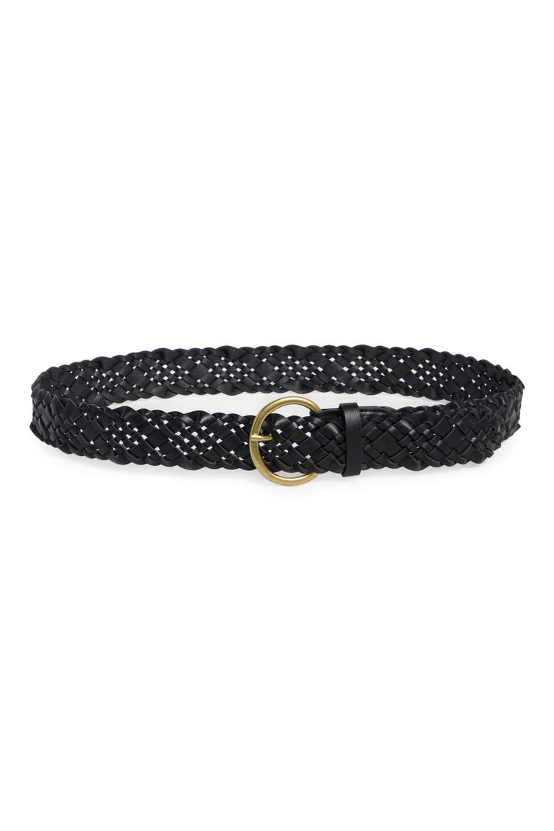 Braided Faux Leather Belt, Main, color, BLACK