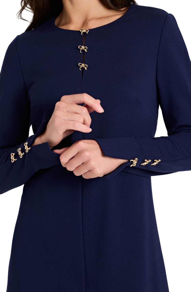 Tahari ASL Bow Detail Long Sleeve Ponte Dress, Alternate, color, Navy