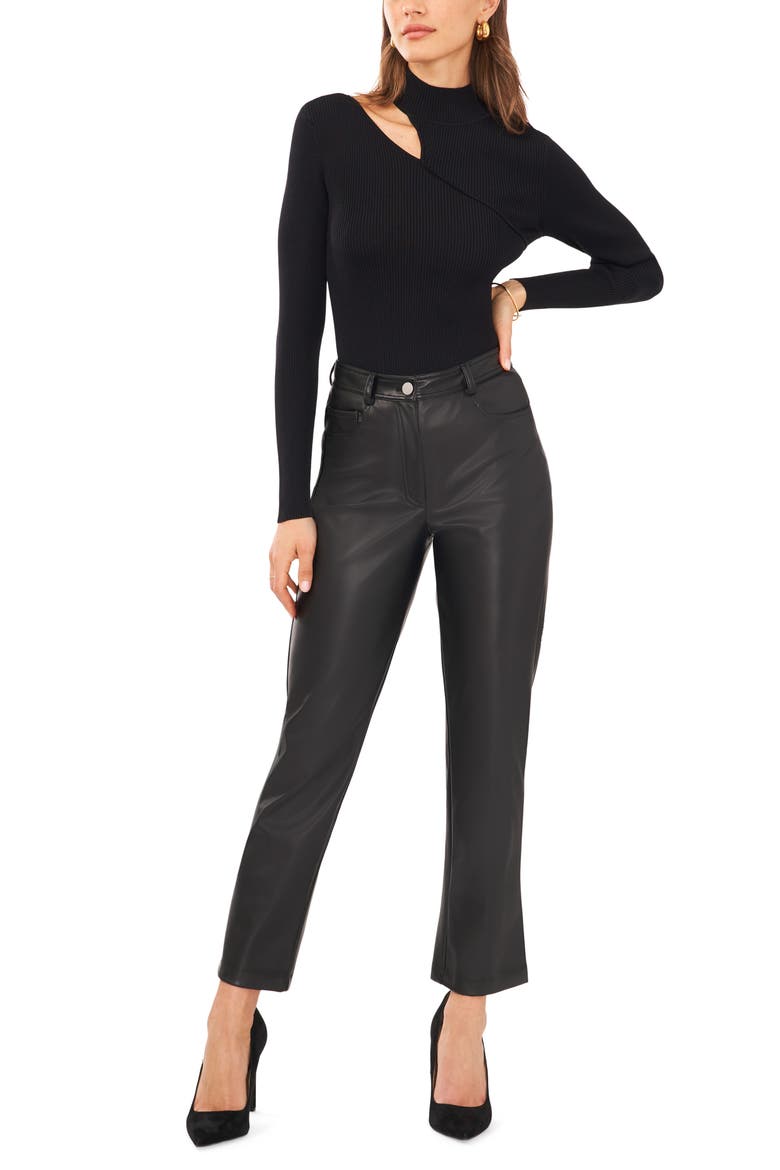 Shoulder Cutout Rib Mock Neck Sweater, Alternate, color, RICH BLACK