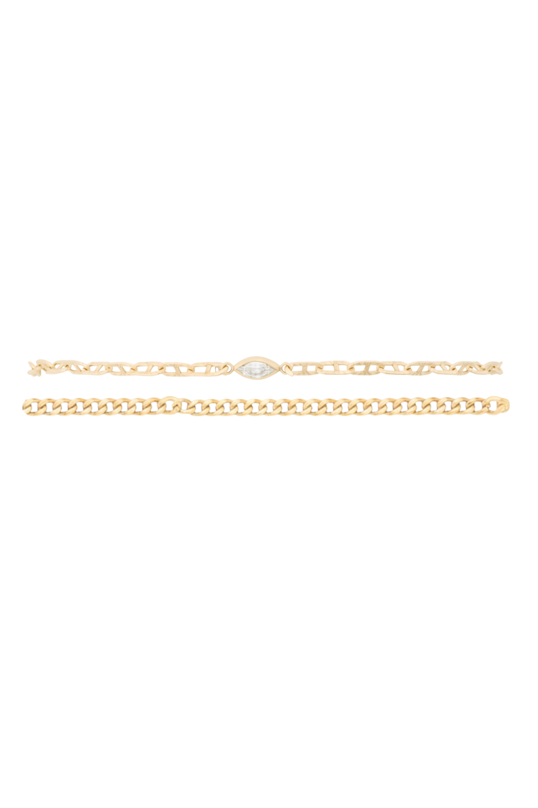 Marquise Bezel Dainty 14k Gold Filled Bracelet Two Stack, Main, color, Gold