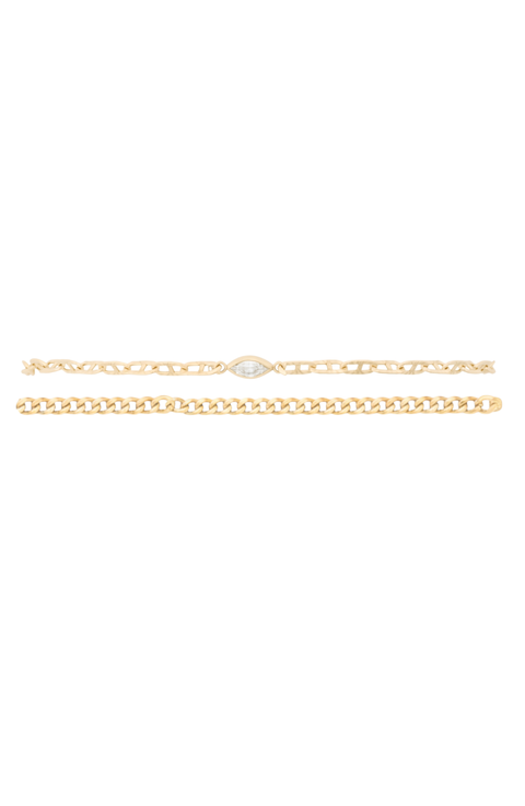 Marquise Bezel Dainty 14k Gold Filled Bracelet Two Stack