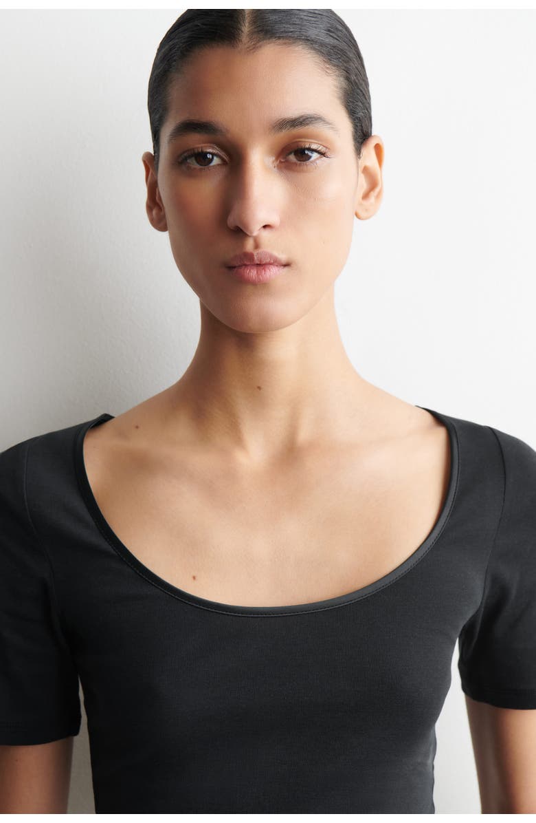 COS Satin-Trimmed Cotton-Jersey T-Shirt, Alternate, color, Black