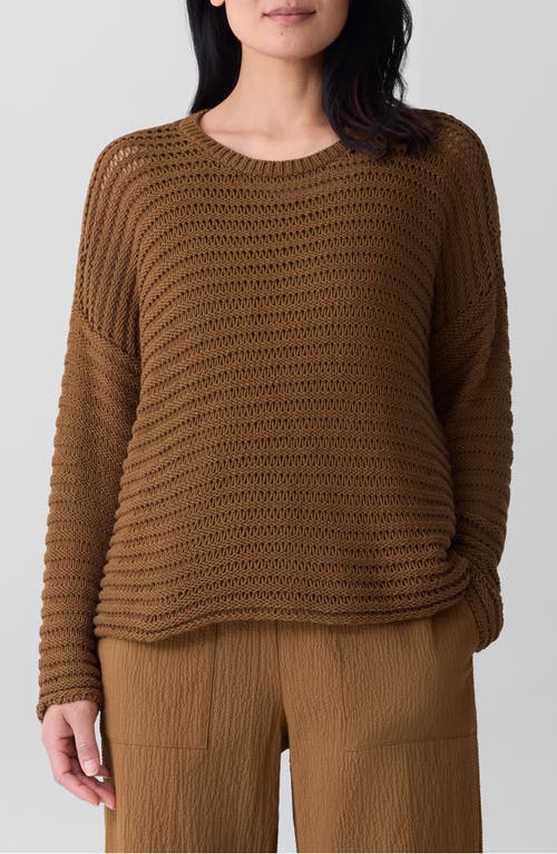 Eileen Fisher Crewneck Oversize Organic Cotton Sweater In Brown