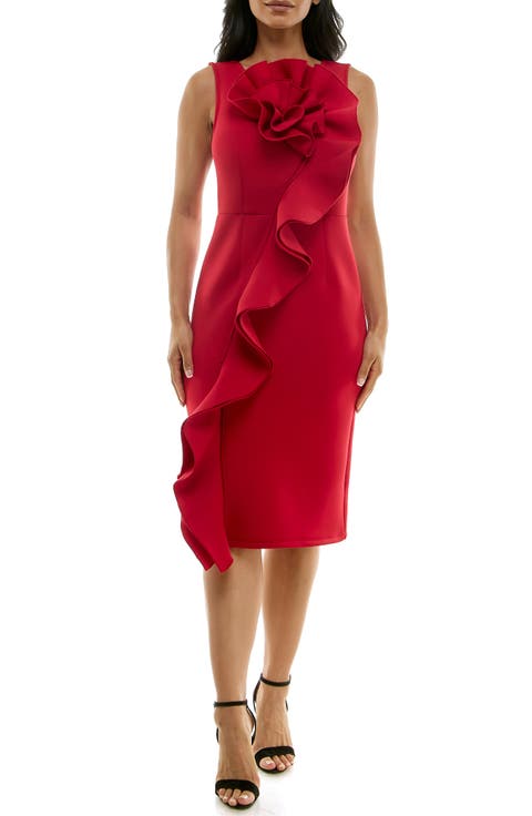 Oversize Rosette Ruffle Sheath Dress