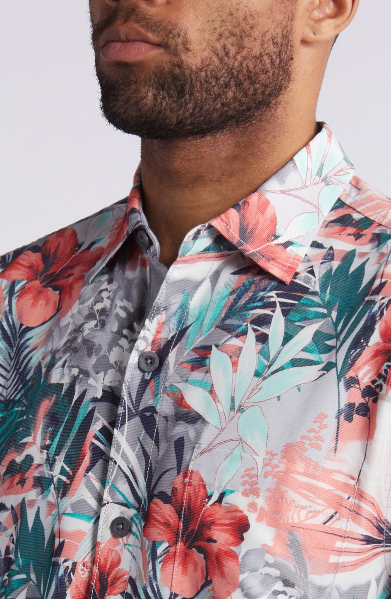 Tommy Bahama Mojito Bay Electric Blooms Short Sleeve Performance Button-Up Shirt, Alternate, color, 
