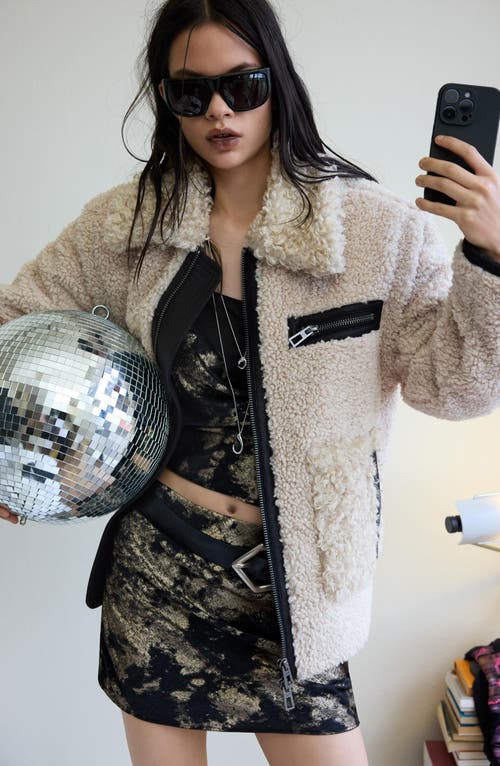 Desigual Faux Shearling Bomber Jacket In Neutral