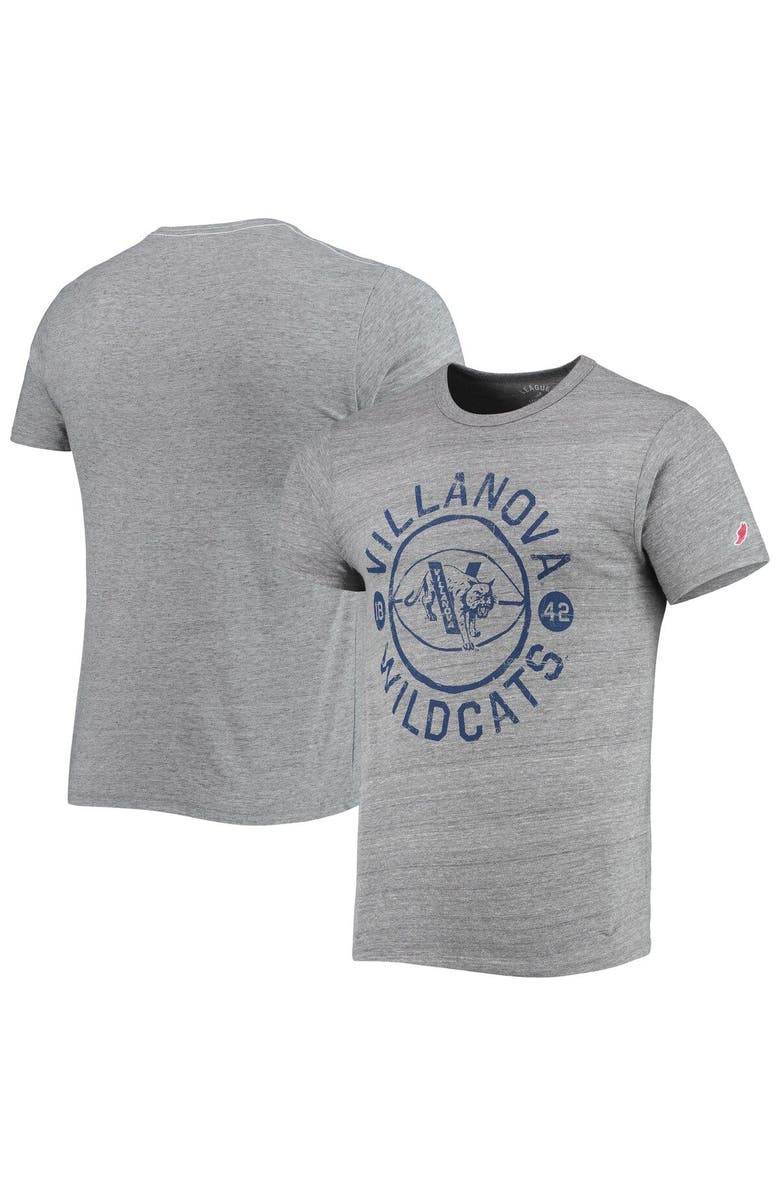 LEAGUE COLLEGIATE WEAR Men's League Collegiate Wear Heathered Gray Villanova Wildcats Hero Shot Victory Falls Tri-Blend T-Shirt, Alternate, color,