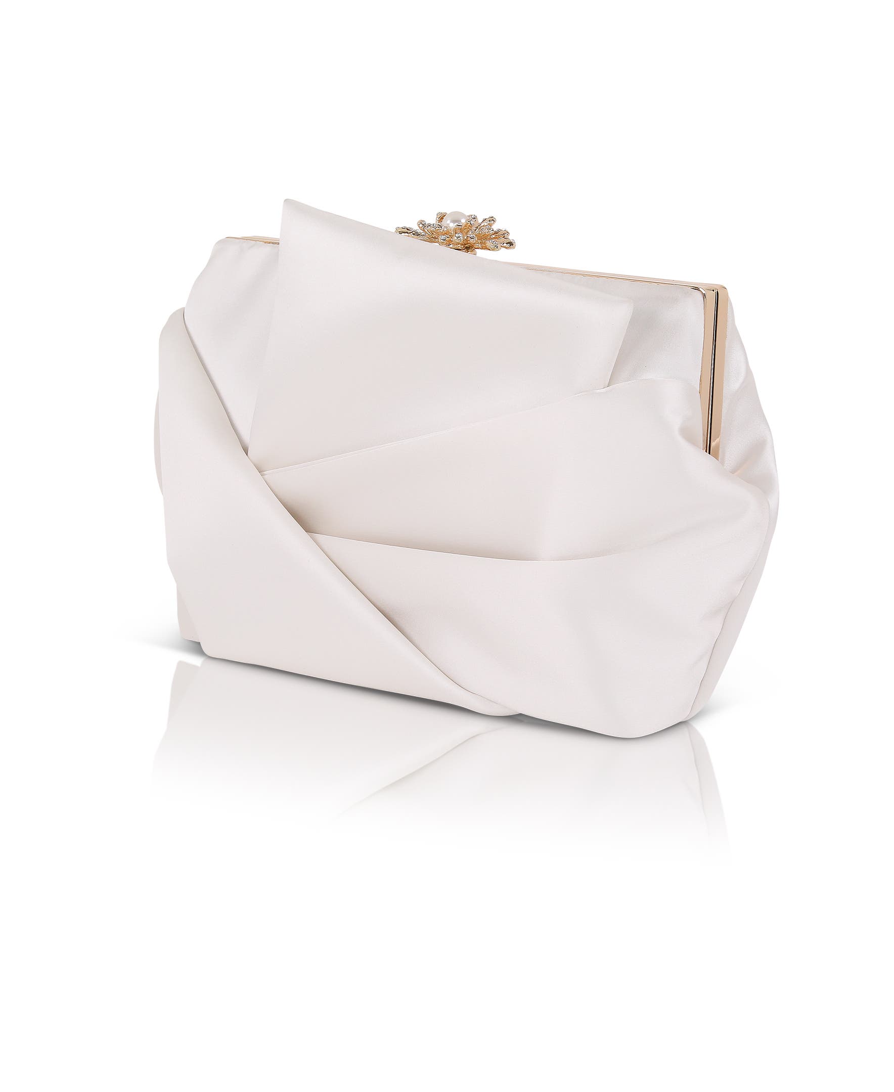 Caroline Satin Obi Pouch Clutch, Alternate, color, White