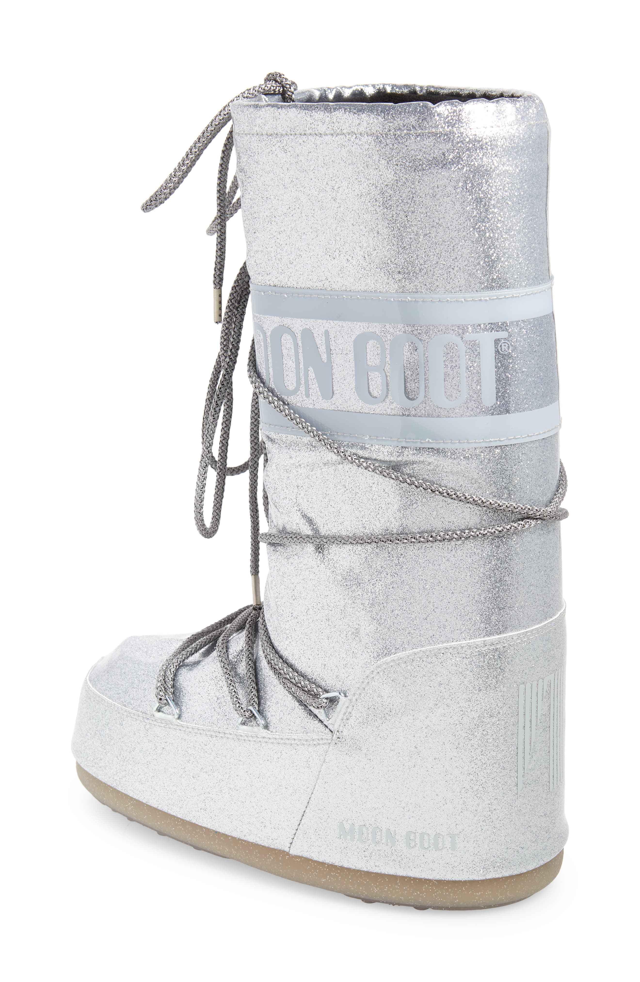 Metallic Glitter Icon Water Resistant Moon Boot®, Alternate, color, SILVER