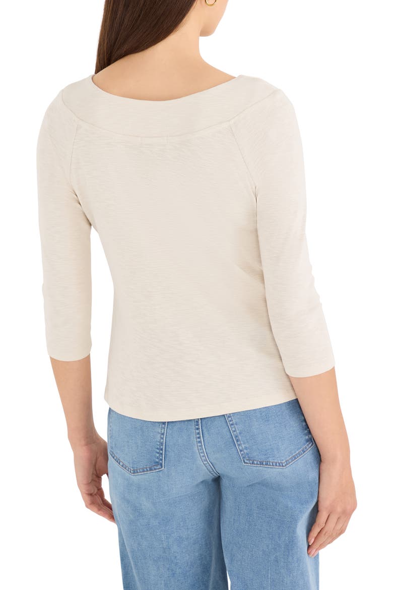 Boat Neck Three-Quarter Sleeve Cotton Blend Top, Alternate, color, COCONUT