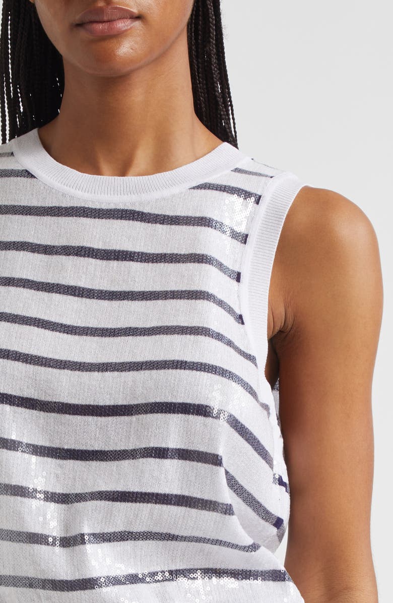 Milly Stripe Sequin Shell, Alternate, color, Ecru/ Navy