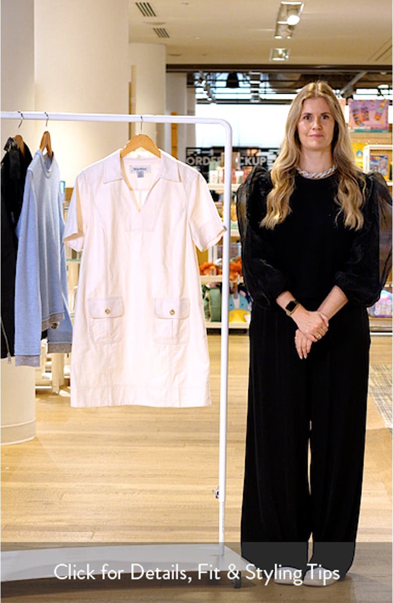 Utility Twill Short Sleeve Cotton & Linen Shift Dress, sales video thumbnail