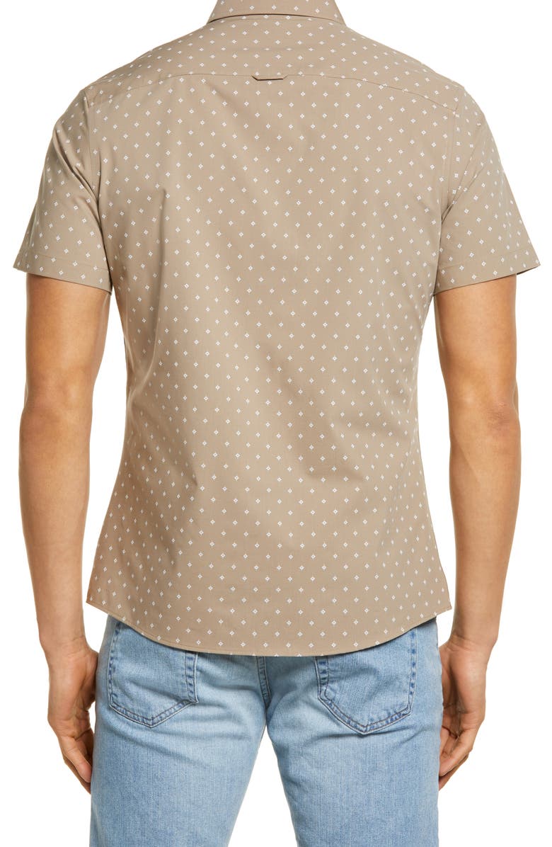 Nordstrom Tech-Smart Diamond Print Short Sleeve Button-Up Shirt, Alternate, color, 