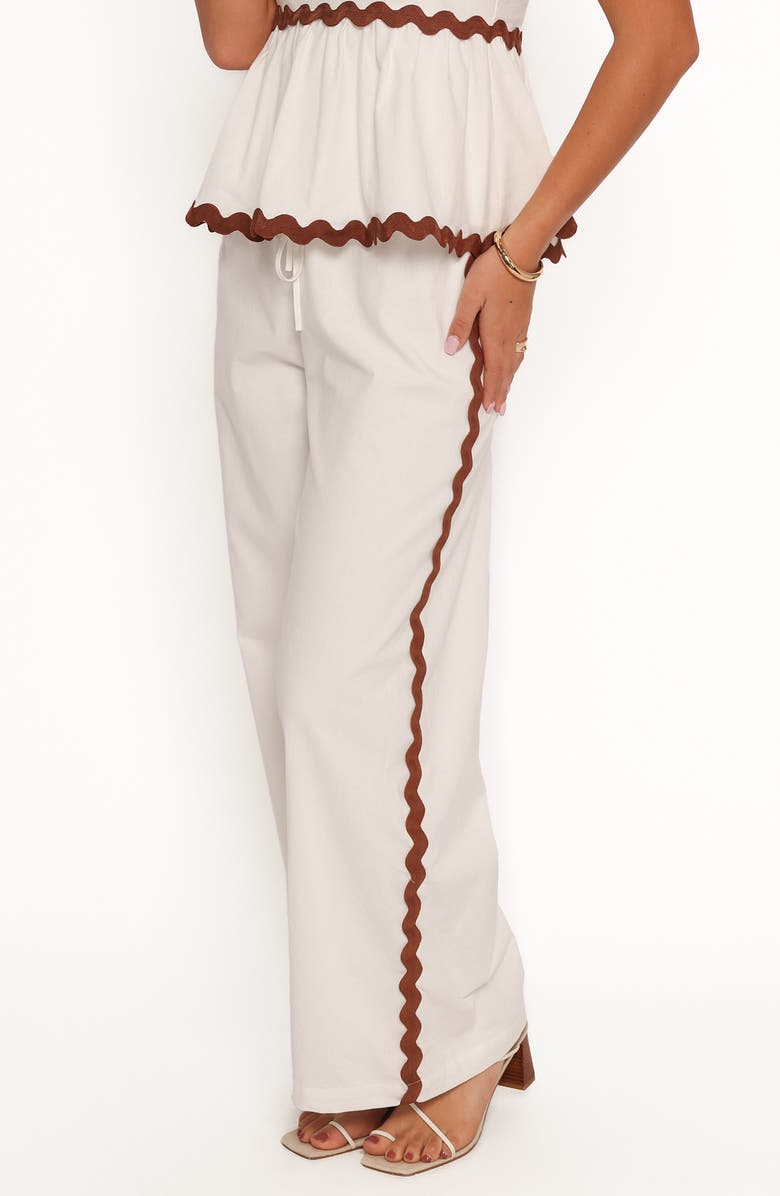 Petal & Pup Mollymook Rickrack Trim Cotton Wide Leg Pants, Alternate, color, White Tan
