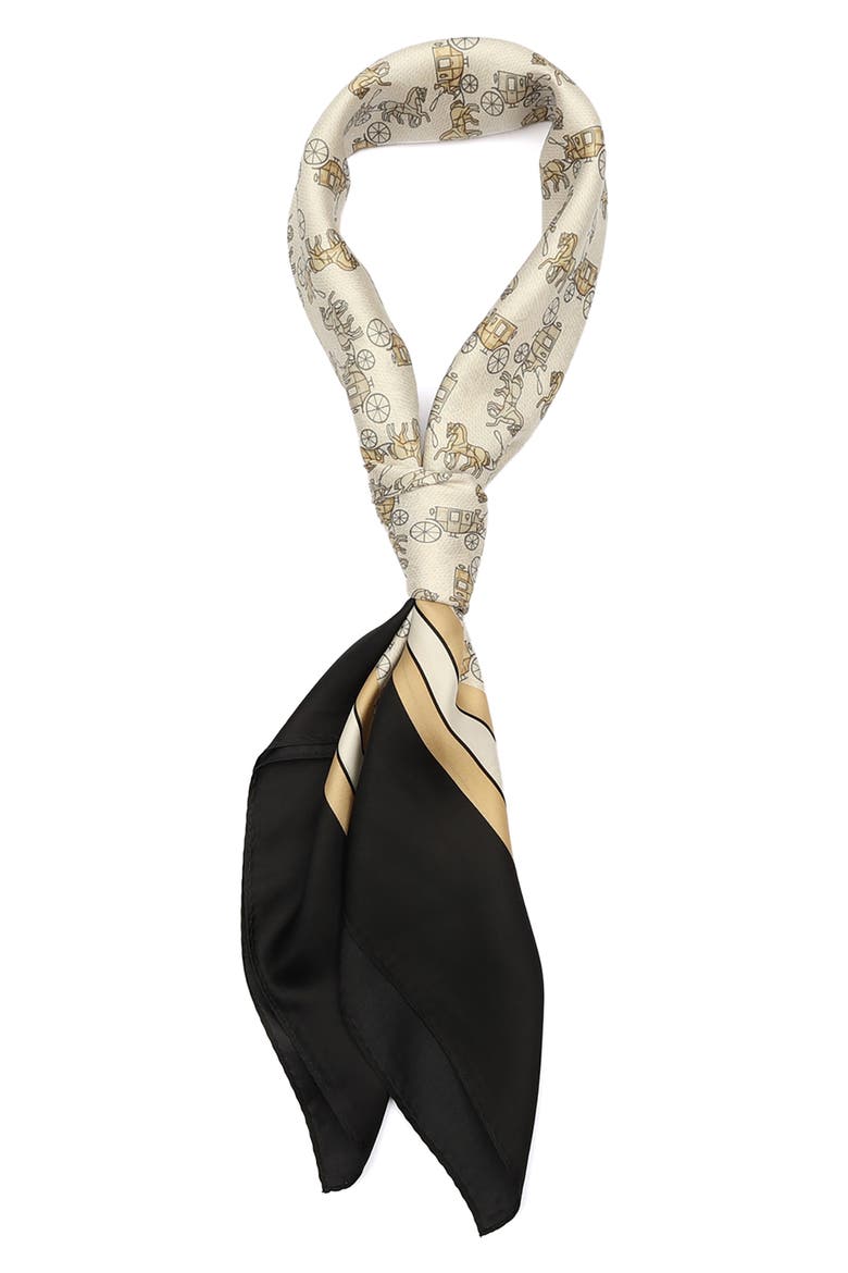 Horse & Carriage Print Silk Square Scarf, Alternate, color, BLACK/BEIGE