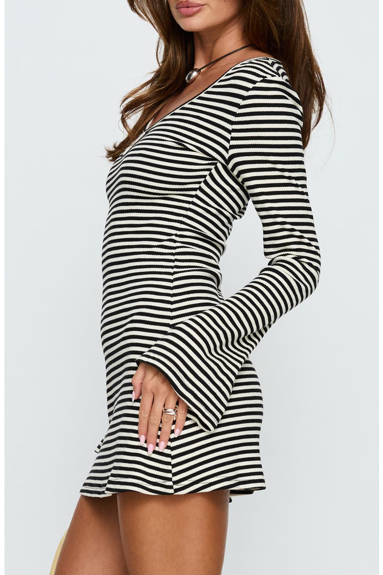 Lost Focus Stripe Cutout Long Sleeve Minidress, Alternate, color, BLACK STRIPE