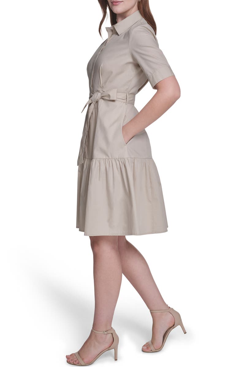 Calvin Klein Short Sleeve Cotton Shirtdress, Alternate, color, Khaki