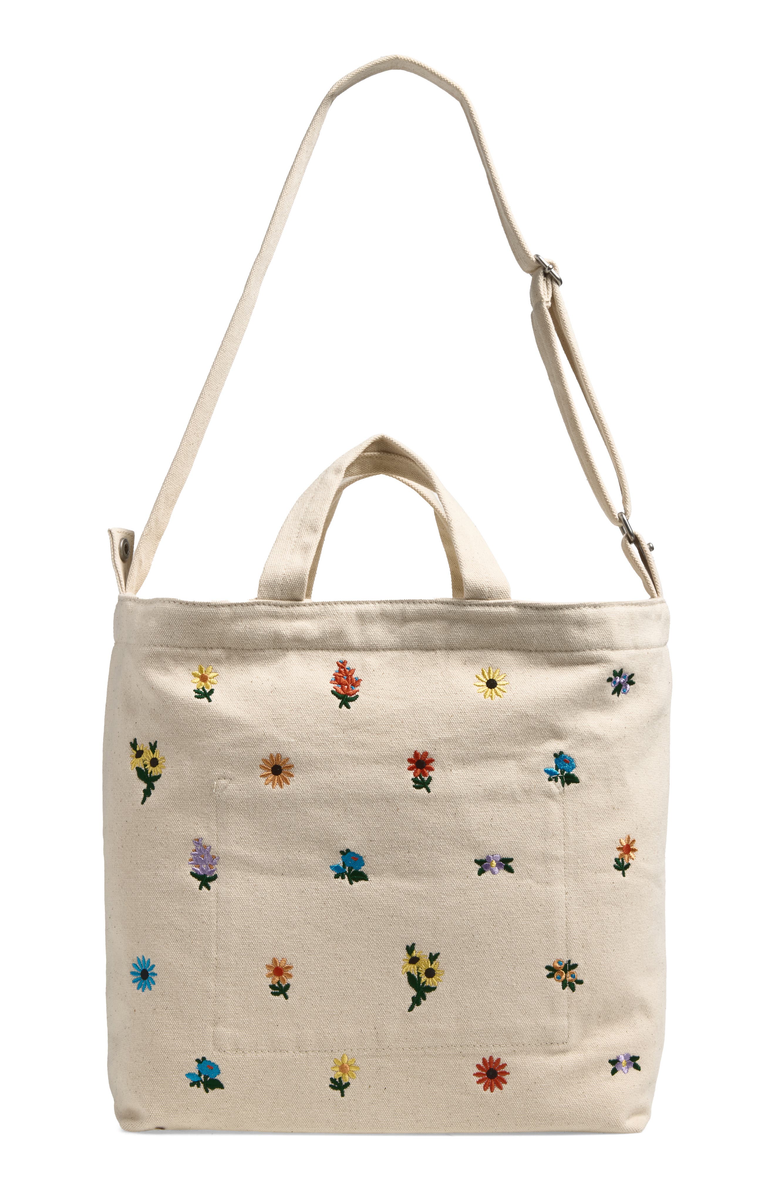 Duck Horizontal Zip Recycled Canvas Tote, Alternate, color, EMBROIDERED DITSY FLORAL