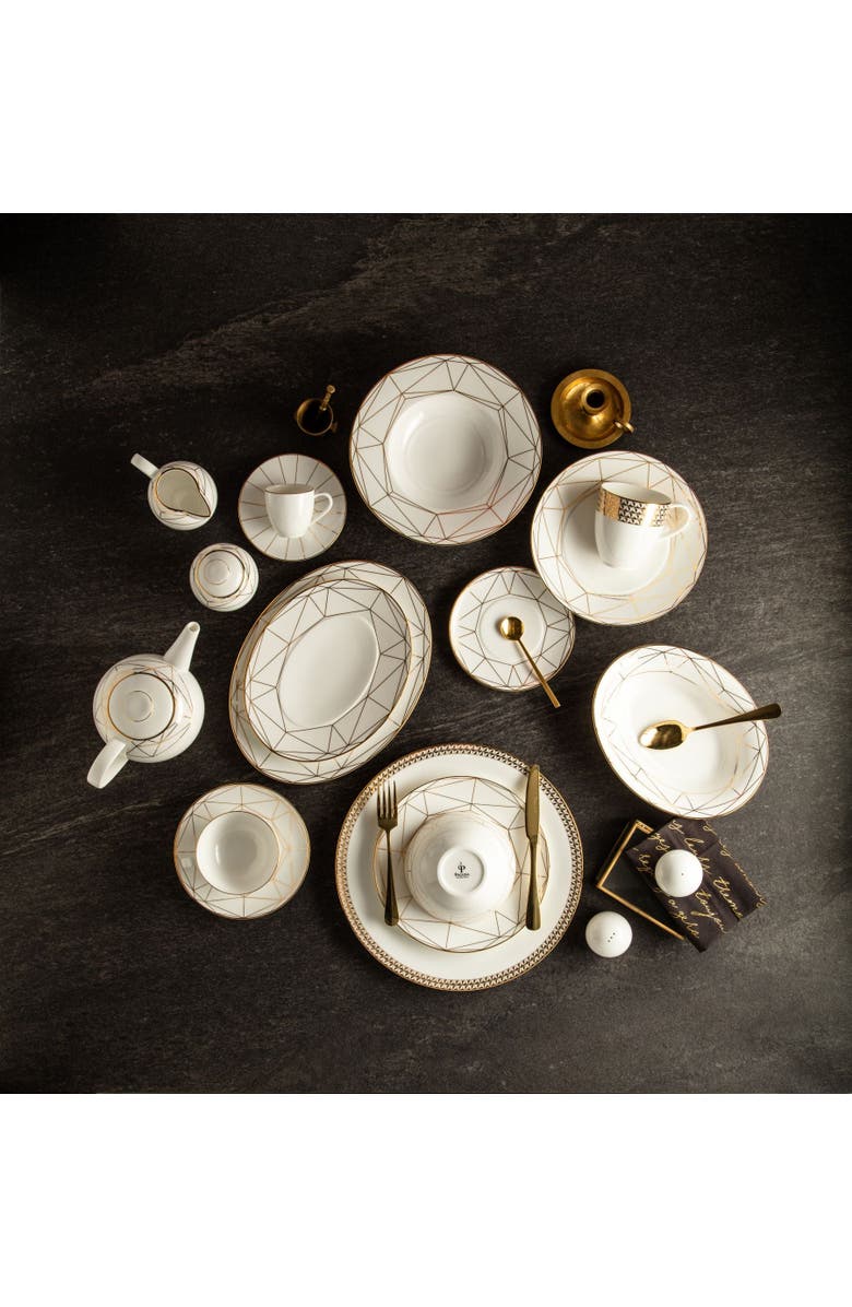 Prouna Gem Cut Gold Tea Cup & Saucer, Alternate, color, White