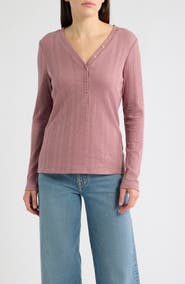 Bobeau Rib Henley Top