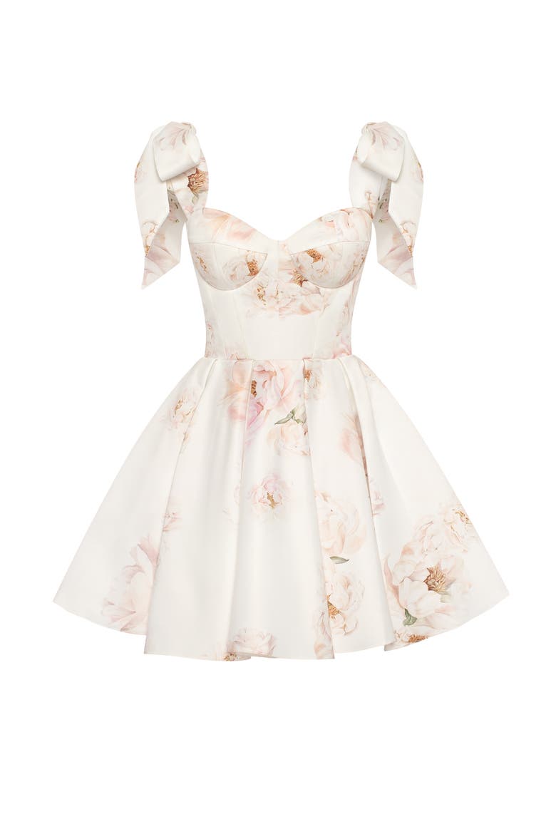 Fitted Bodice A-Line Floral Mini Dress for Cocktail Events, Alternate, color, Peony