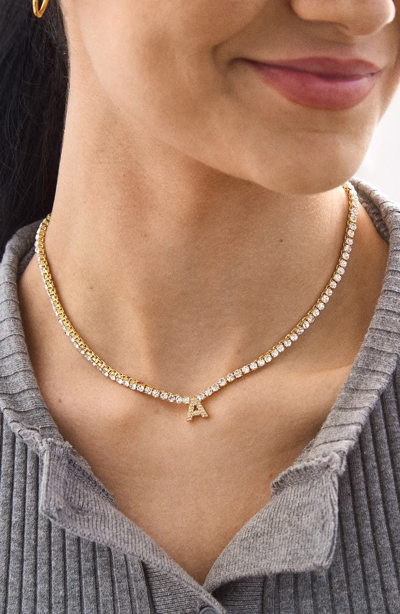 BaubleBar Pavé Initial Pendant Tennis Necklace, Alternate, color, 