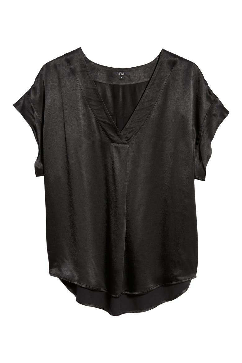 Nala Satin V-Neck Top, Alternate, color, BLACK