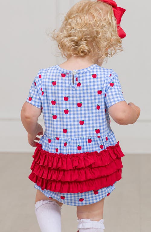 Rufflebutts Apple Orchard Ruffle Cotton Bubble Romper In Blue