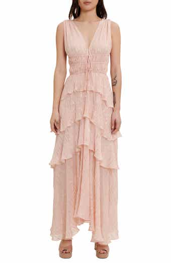 maje Rufflinette Metallic Tiered Ruffle Maxi Dress