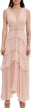 maje Rufflinette Metallic Tiered Ruffle Maxi Dress