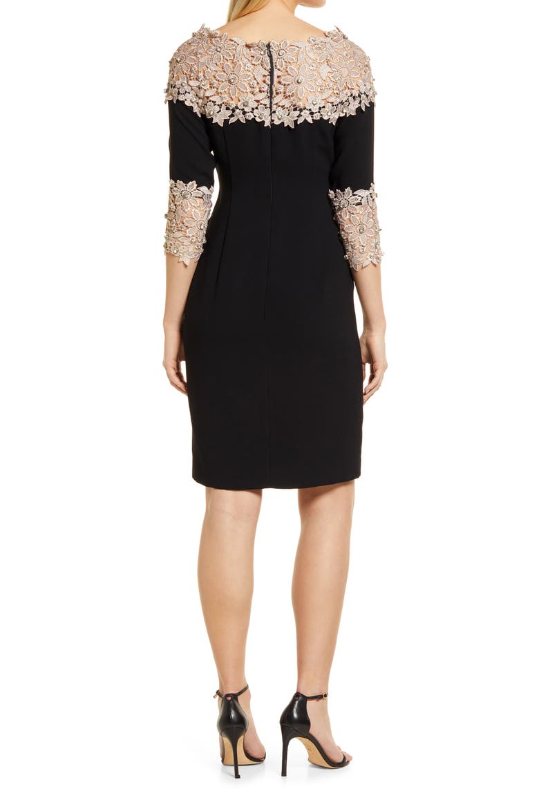 Crepe & Lace Sheath Dress, Alternate, color, BLACK/ GOLD