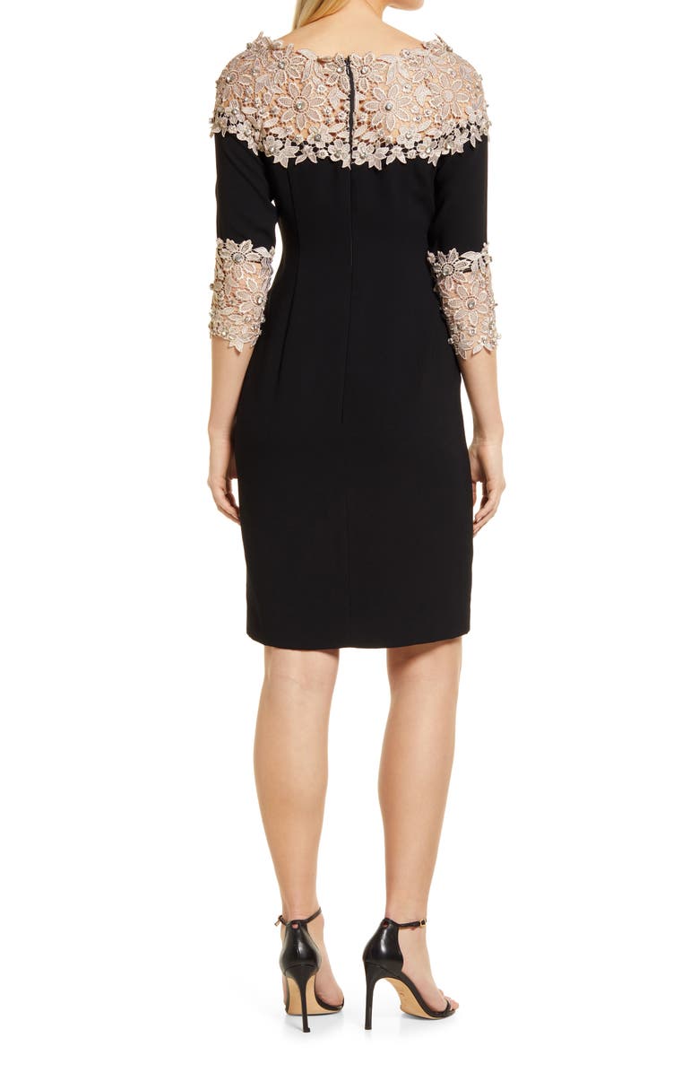 Shani Crepe & Lace Sheath Dress, Alternate, color, Black/ Gold