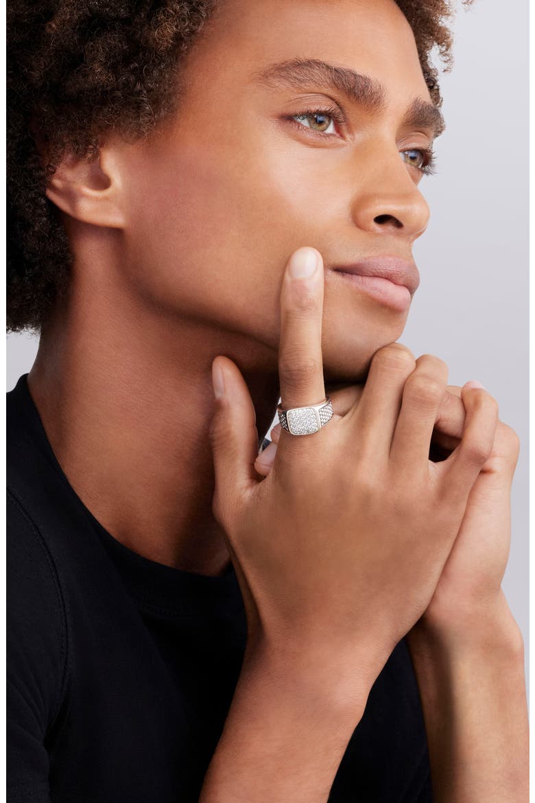 Anthem Pavé Diamond Signet Ring, Alternate, color, SILVER