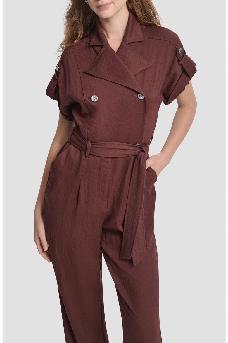 Twill Tie Waist Jumpsuit, Alternate, color, BITTER CHOCOLATE