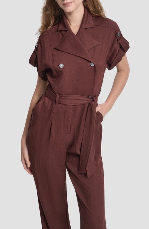 Dkny Twill Tie Waist Jumpsuit In Brown