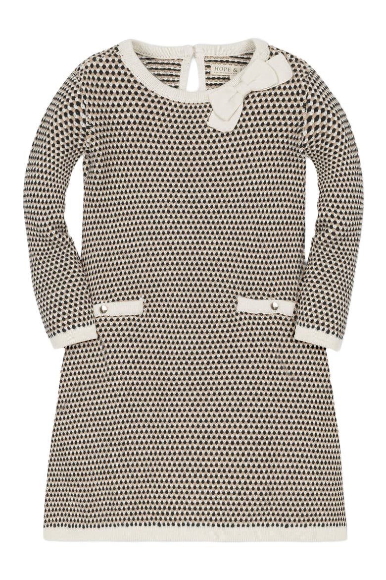 Baby Girls' Organic Tweed Bow Sweater Dress, Infant, Main, color, Black and Cream Tweed