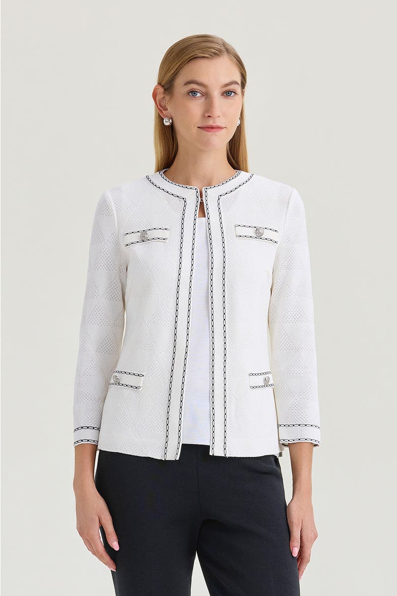 Heritage Diamond Faux Link Trim Knit Jacket, Alternate, color, White/Black