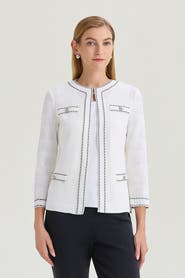 Ming Wang Heritage Diamond Faux Link Trim Knit Jacket