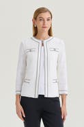 Ming Wang Heritage Diamond Faux Link Trim Knit Jacket